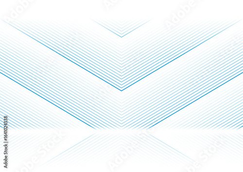 Bright blue geometric linear arrows abstract futuristic tech background with reflection. Vector digital art minimal design