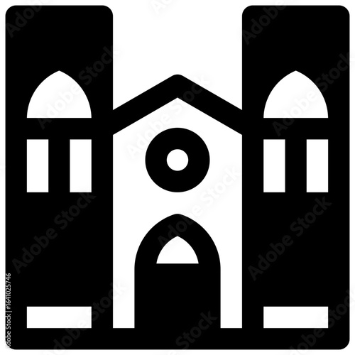 Abbey. Outlined stroke vector icon with black-filled details.