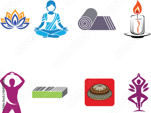 Flat vector icon illustration of yoga and meditation 