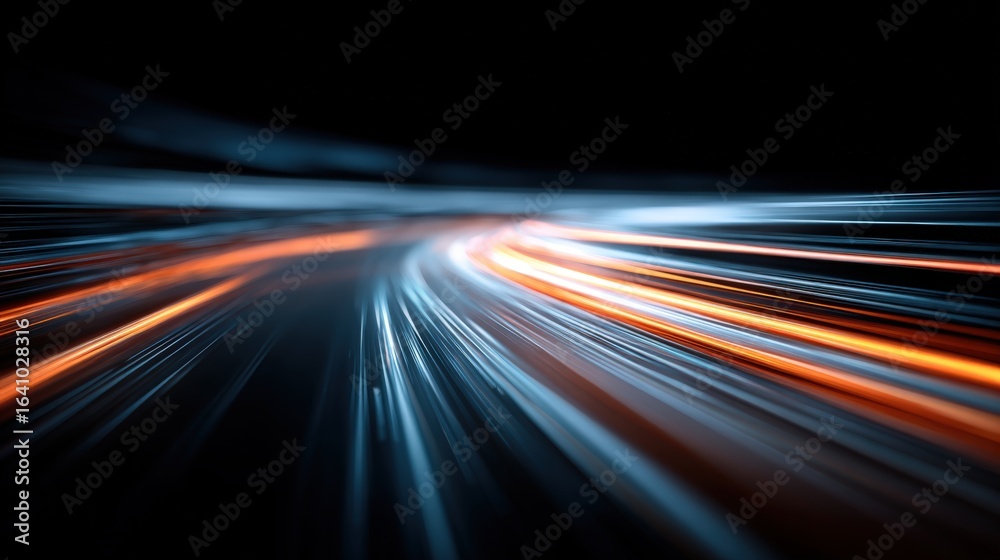 Fototapeta premium Abstract Light Trails on Dark Background, Motion Blur Effect, Futuristic Technology Concept, Long Exposure