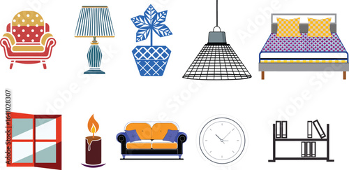 set of furniture icons in flat vector 