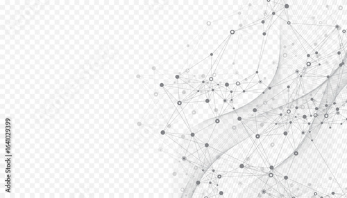 Abstract tech network connection dots. Digital technology and big data analysis background. White background with plexus lines. Geometric background with abstract mesh