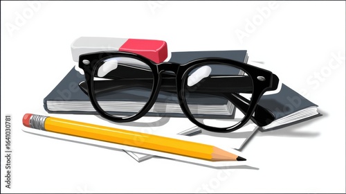 A Thoughtful Composition of Stylish Glasses and a Pencil Resting on a Book Symbolizing Learning Creativity and Intellectual Pursuits in a Cozy Setting