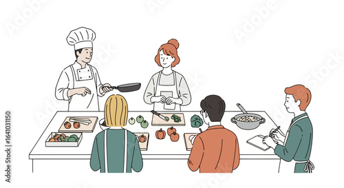 Engaging Cooking Class Illustration Showcasing Culinary Education and Hands-On Learning for Recipe Development and Nutritional Awareness Projects