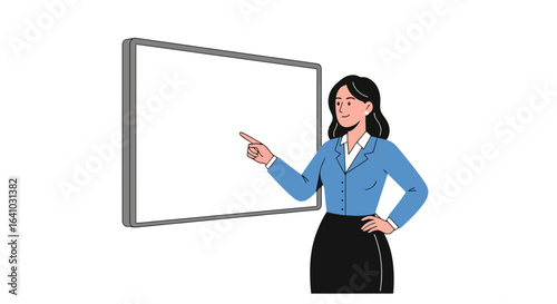 Professional Woman Presenting on Whiteboard Illustration for Educational Materials and Business Presentations. Ideal for E-learning and Corporate Training