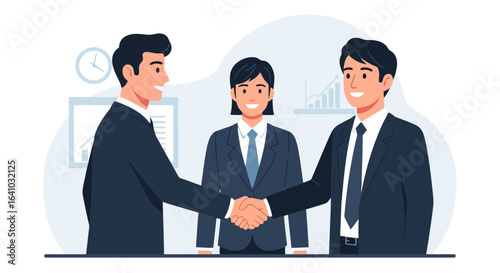 Business Deal Illustration Showcasing Partnership and Success for Corporate Presentations, Marketing Materials, and Financial Reports with a Positive and Professional Vibe