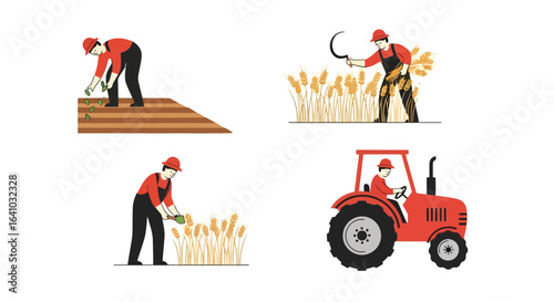 Agricultural Practices and Farming Techniques Depicted in Vector Illustrations for Educational and Informational Resources on Sustainable Agriculture