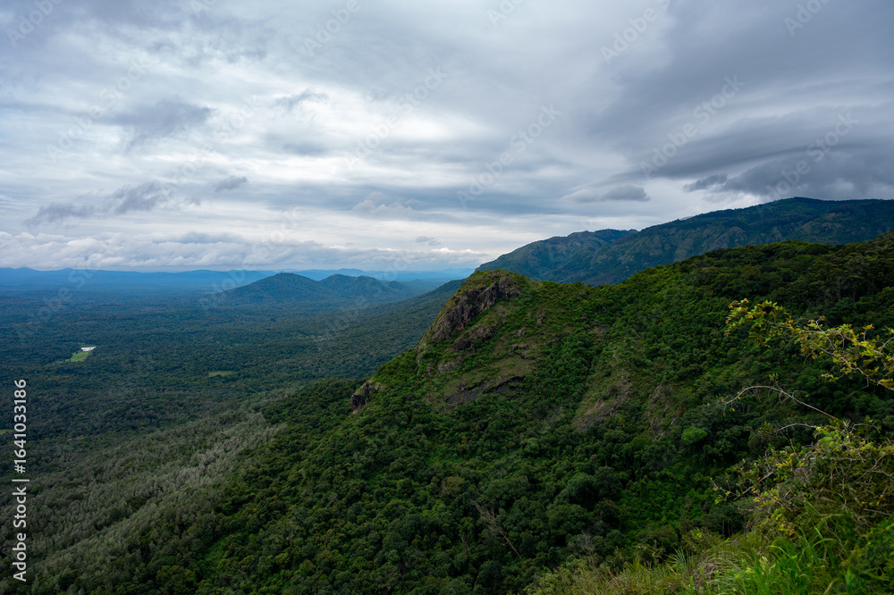 Fototapeta premium Breathtaking hilltop scenery with rolling clouds over Ooty’s natural landscape