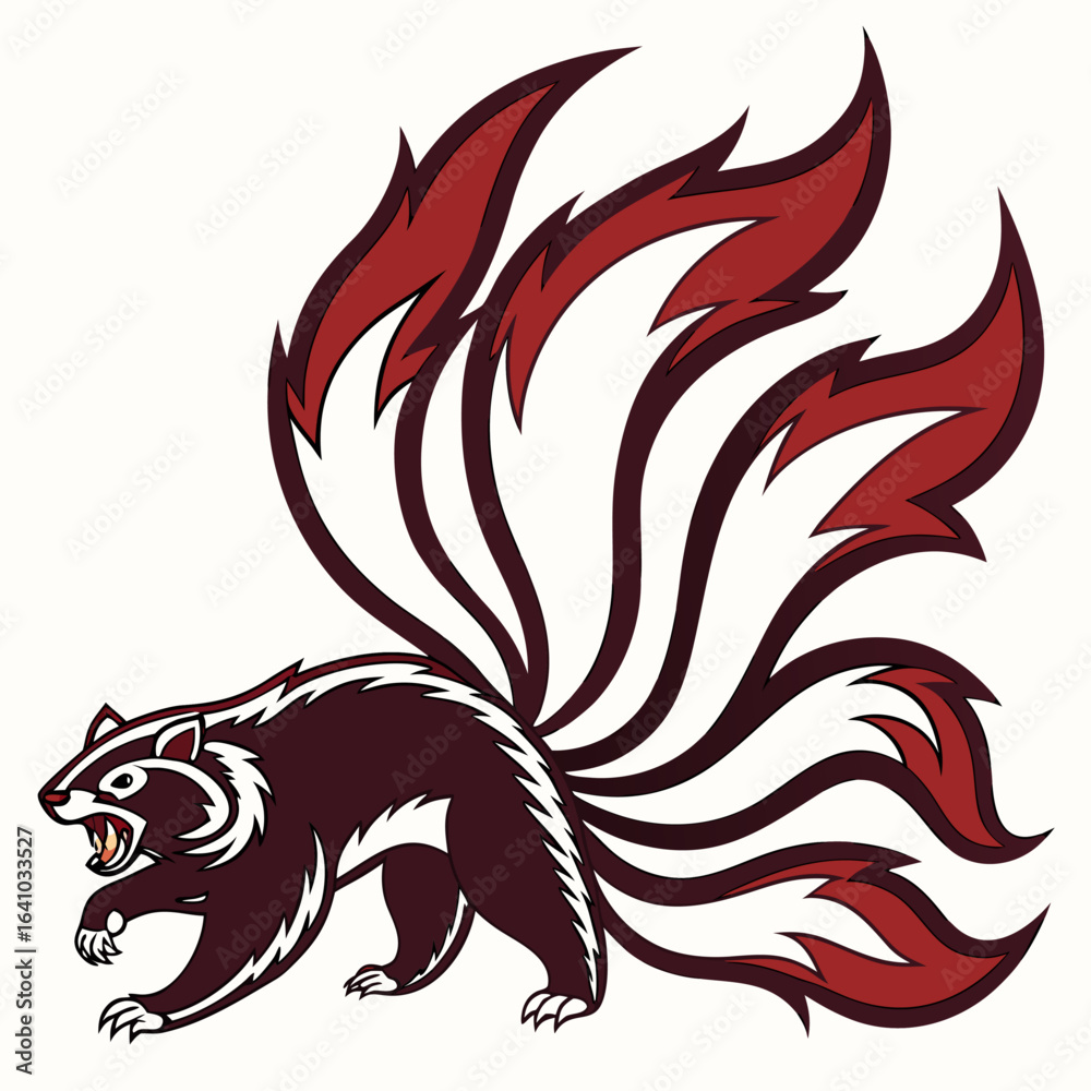 Naklejka premium Strong Symbolic Logo of a Powerful Nine-Tailed Musang