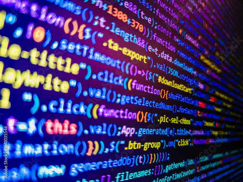 Programming code on black background. Business and AI technology represent learning process. Programming preventing hacks in Internet security
