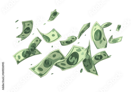 Animated green dollar bills exploding outwards