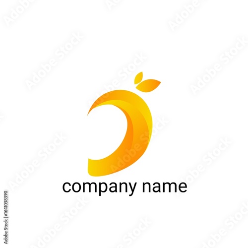 This logo features a minimalist and modern style illustration of a fruit that resembles a half-open mango or orange.