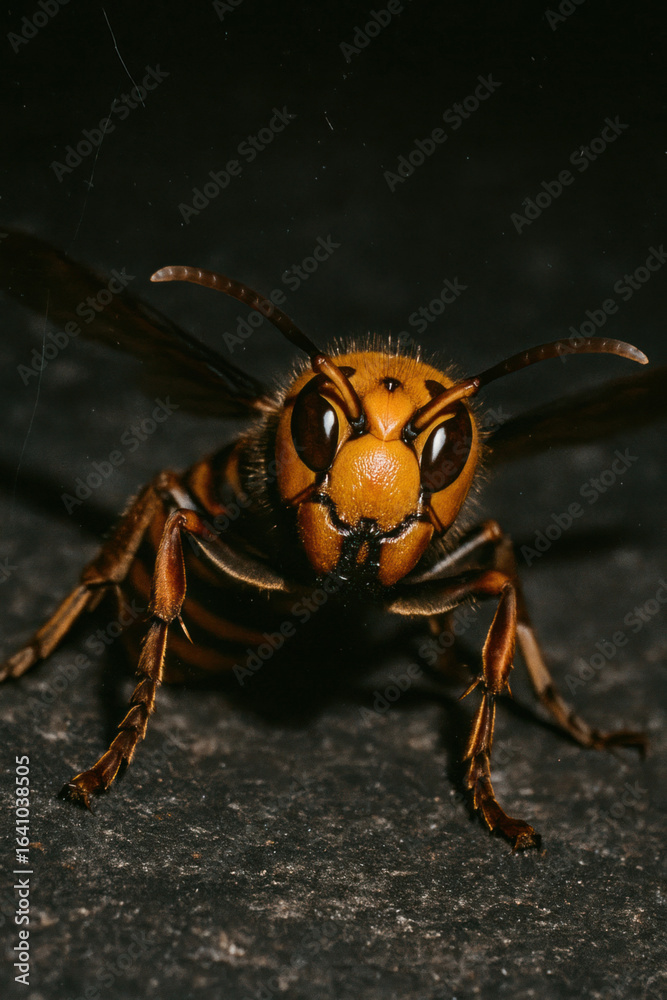 Naklejka premium Hornet staring directly into camera lens in extreme macro