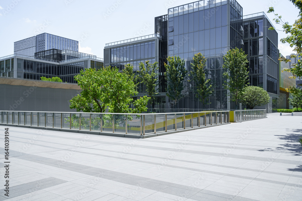 Fototapeta premium empty brick ground with modern building