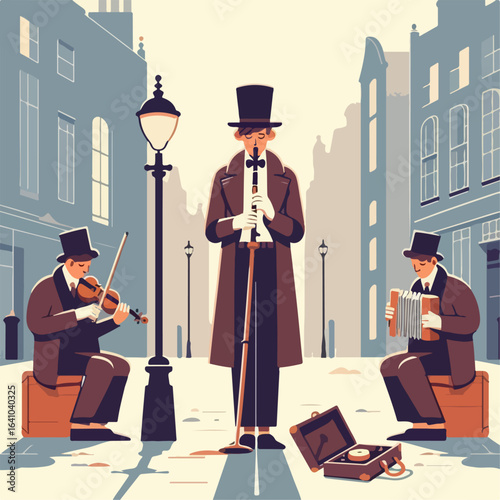 flat illustration of street singer