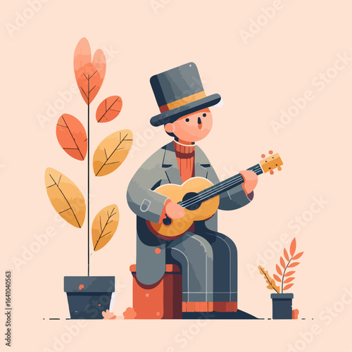 flat illustration of street singer