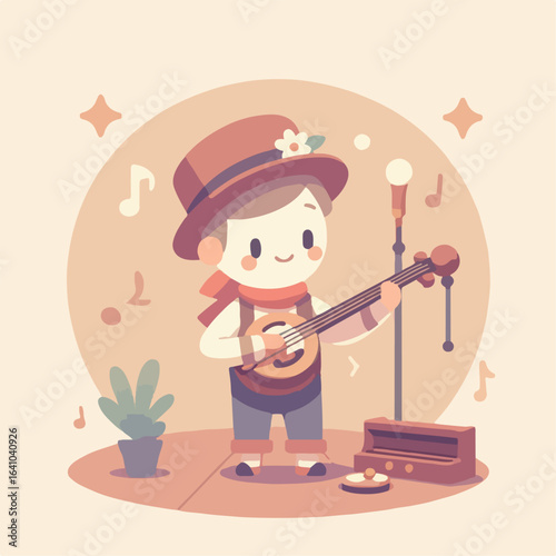 flat illustration of street singer