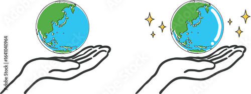 地球を持つ手のイラスト（日本周辺）2　ベクター
