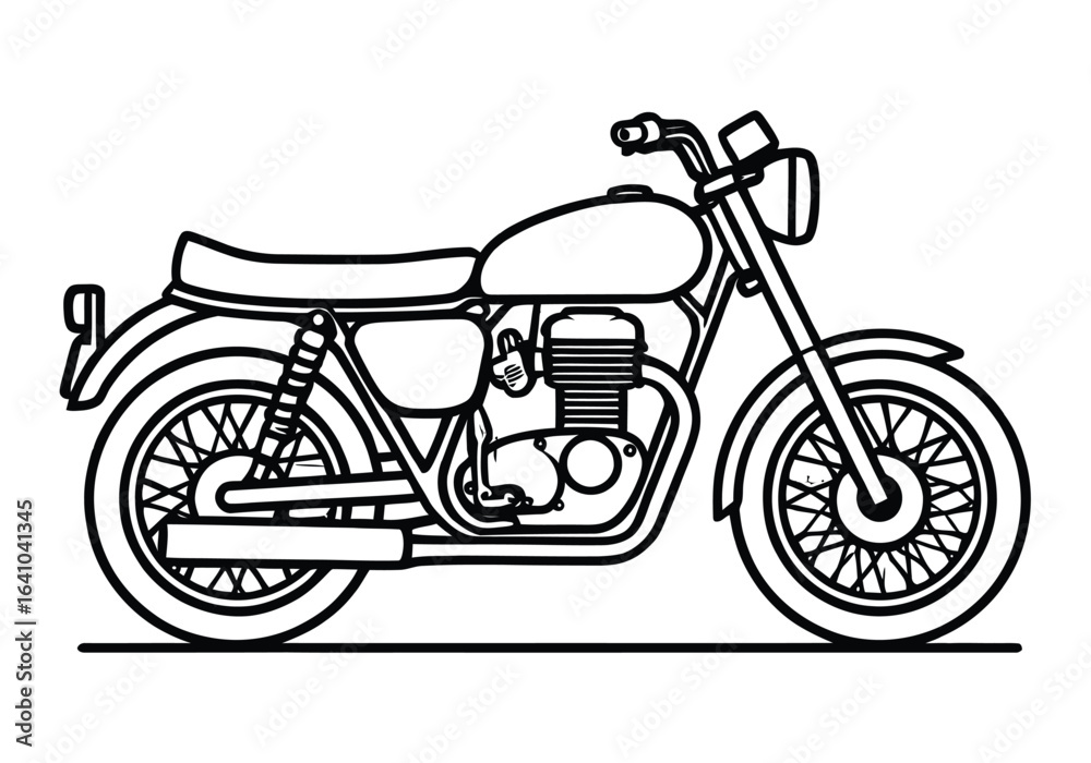 Obraz premium Classic Motorcycle Illustration a Vintage Ride Depicted with Bold Outlines and Timeless Appeal and Aesthetic Simplicity