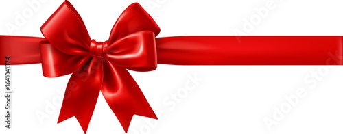Shiny red ribbon with bow isolated on white background.
