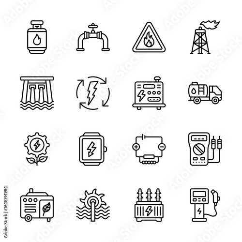 Grab this latest outline collection of sustainable power icons