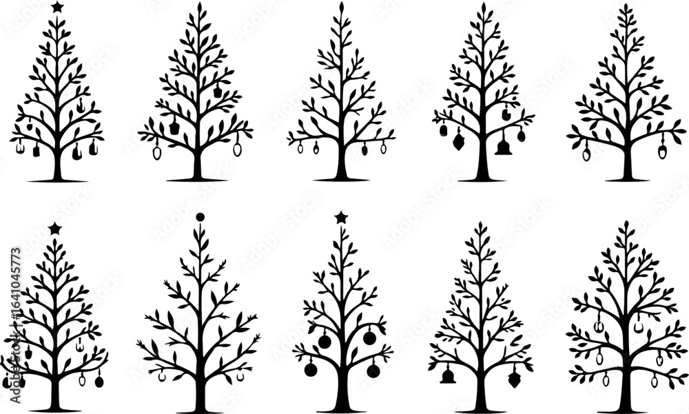 Obraz premium Christmas Tree Silhouette Vector Bundle
