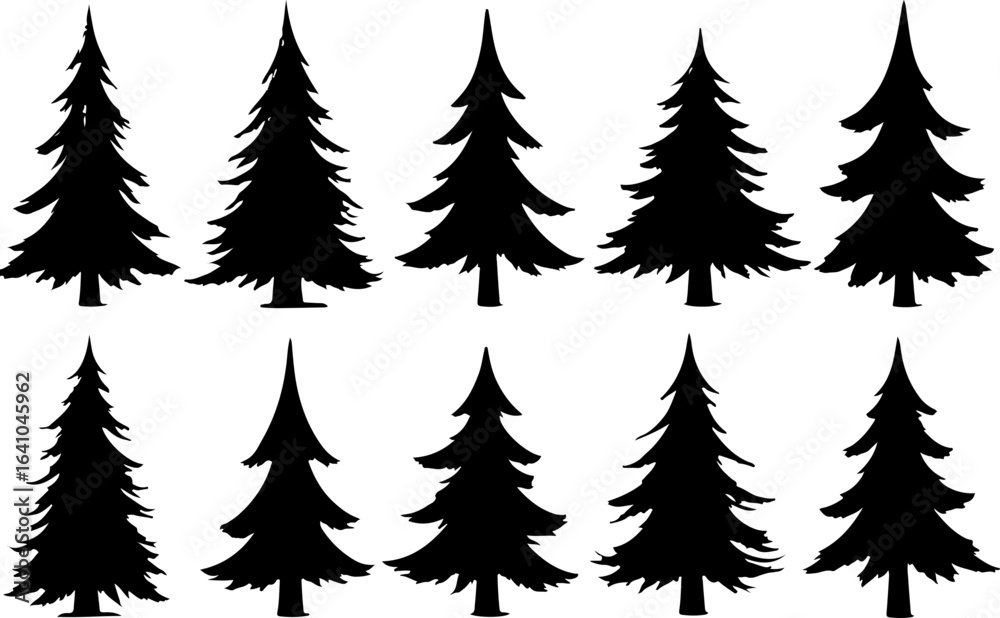 Obraz premium Christmas Tree Silhouette Vector Bundle