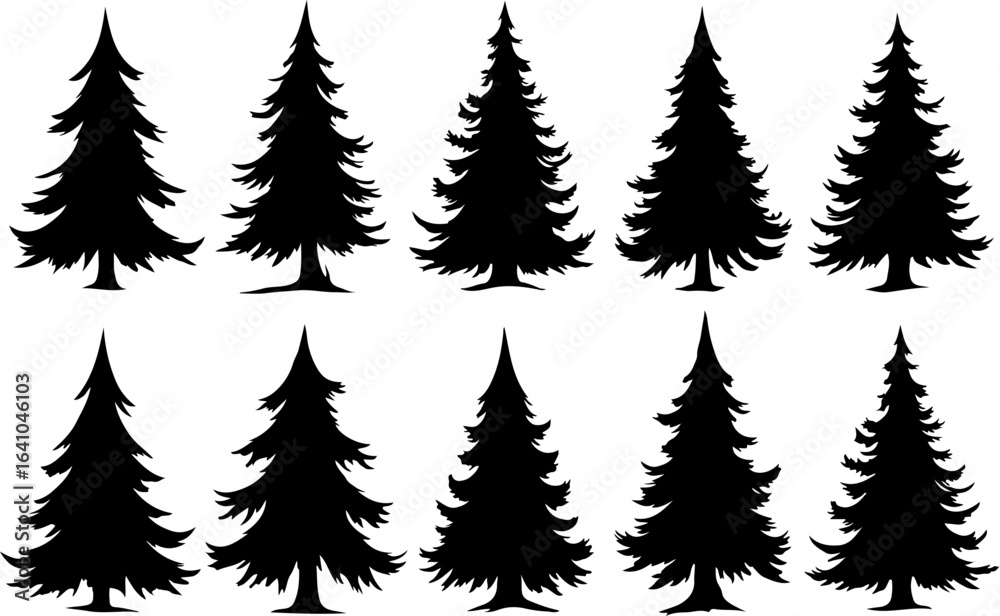 Obraz premium Christmas Tree Silhouette Vector Bundle