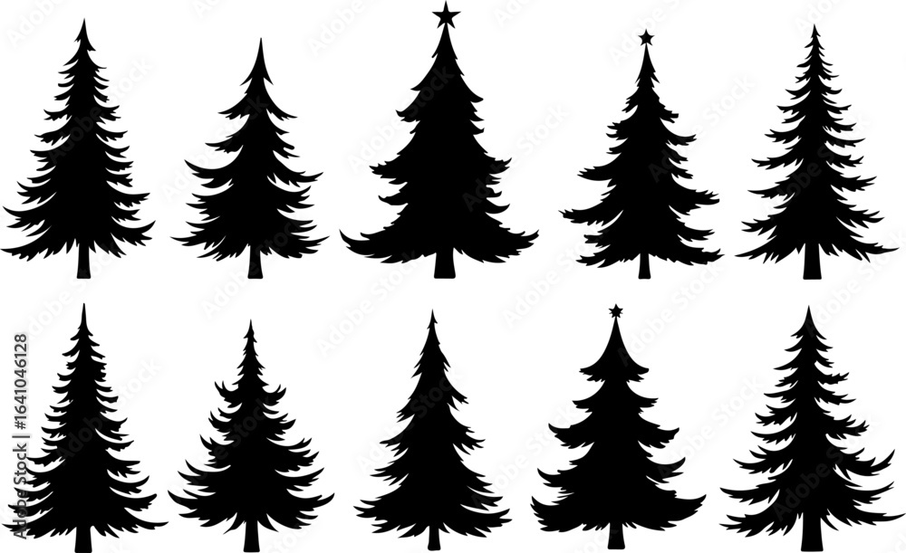 Obraz premium Christmas Tree Silhouette Vector Bundle