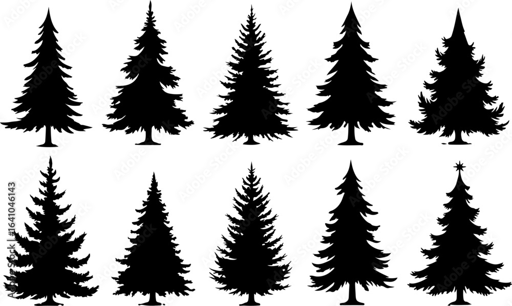 Obraz premium Christmas Tree Silhouette Vector Bundle