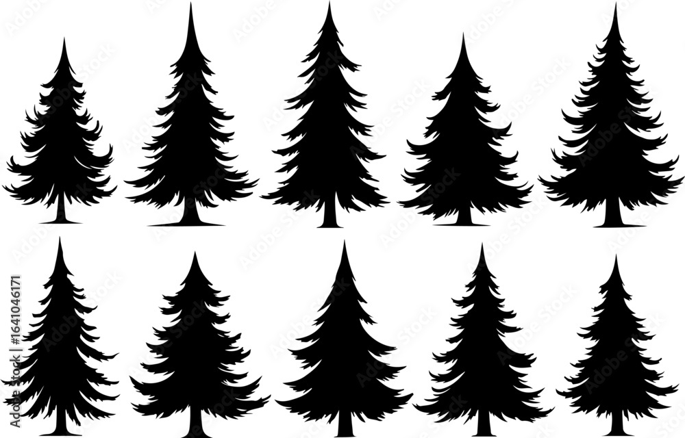 Obraz premium Christmas Tree Silhouette Vector Bundle