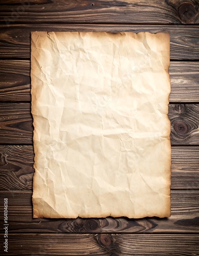 Aged parchment paper on wooden planks