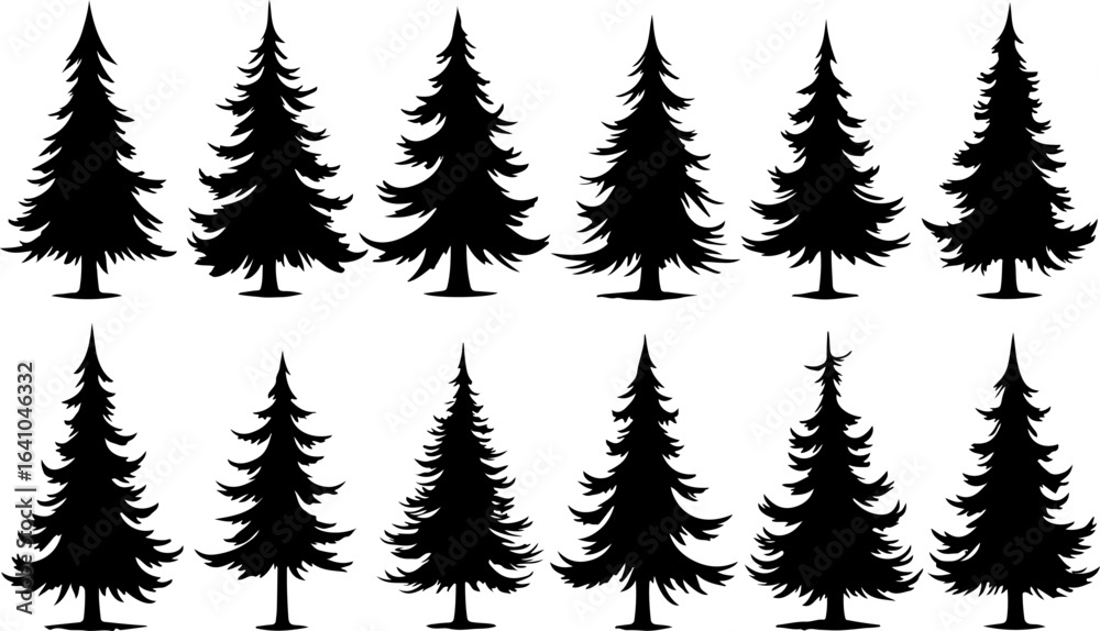 Obraz premium Christmas Tree Silhouette Vector Bundle