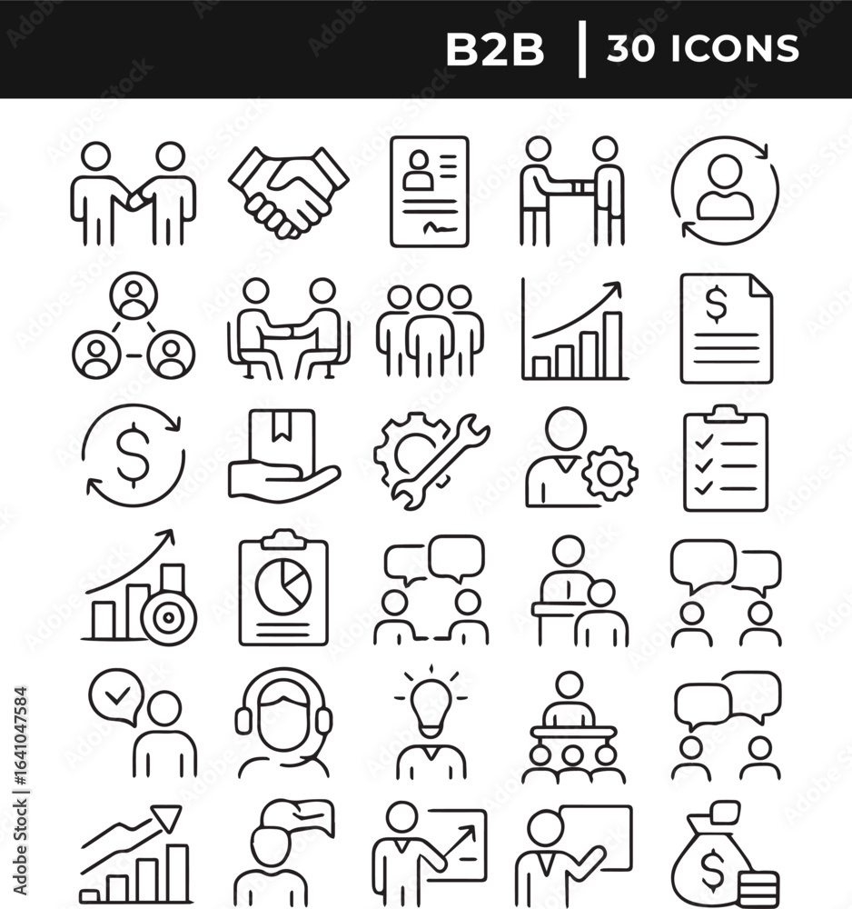Fototapeta premium Business to business B2B line art icon set collection vector illustration