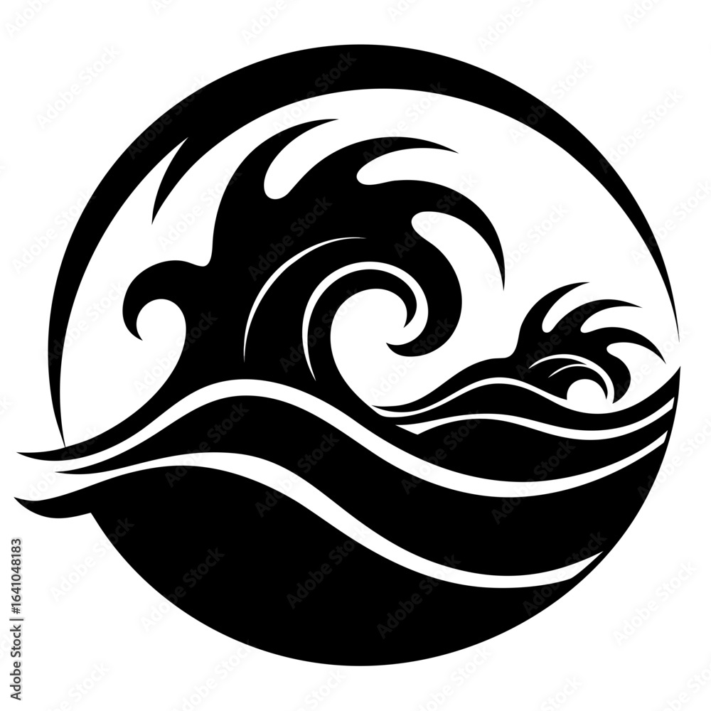 Naklejka premium Waves or Ocean Line vector clean black silhouette design white background