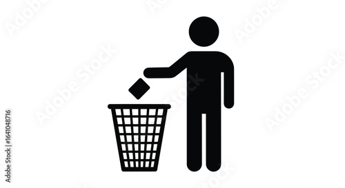 Vector illustration of person throwing trash in bin isolated on white background for waste disposal