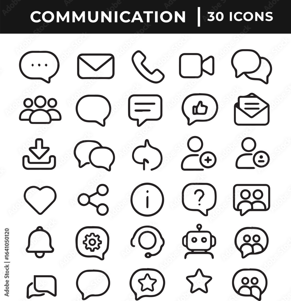 Fototapeta premium Set of communication related icon collection line art vector illustration