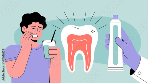 patient with tooth sensitivity and dentist recommending treatment vector illustration