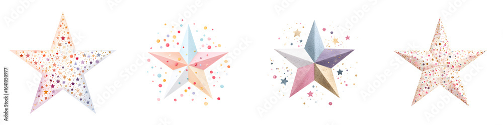 Obraz premium Starry Stars: Collection of Decorative Colorful Star Illustrations on White