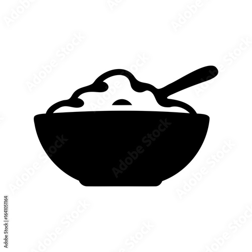 Black silhouette illustration of a bowl of cereal or porridge with spoon