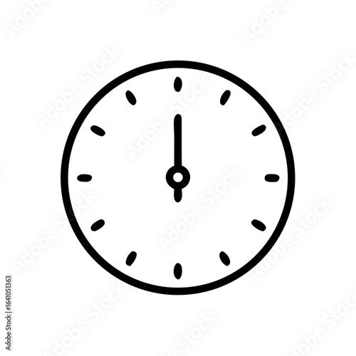 Clock showing midnight in simple black line design on transparent background  