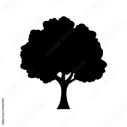 Silhouette of a Lush and Leafy Tree Against a Plain White Background