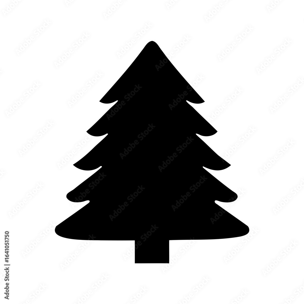 Obraz premium Stylized Black Christmas Tree Silhouette with Four Layers on White Background