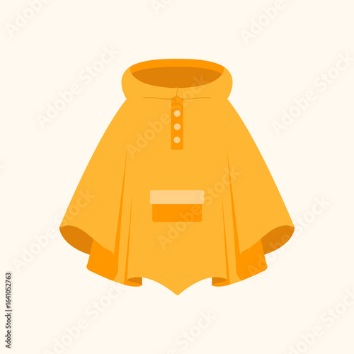 Poncho with hood and front pocket. Autumn atmosphere, rainy day mood. For print, classroom materials, seasonal crafts and decor.