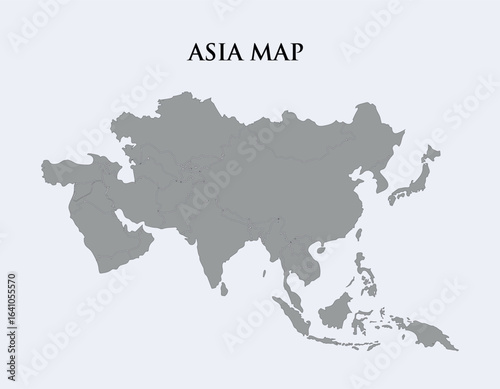 Detailed Asia Continent Outline on White