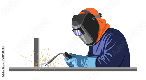 Artistic illustration of a Welder fabricating with sparks and safety mask