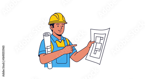 Focused Engineer Reviewing Architectural Blueprint with Precision and Care