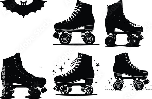Roller Skates and Bat Silhouette Vector Bundle"