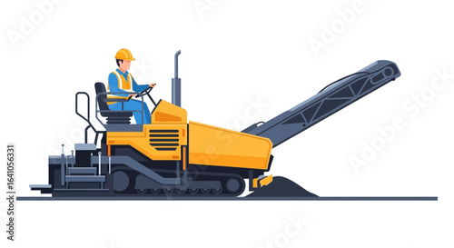 Operator maneuvering cold milling machine for asphalt removal on pavement