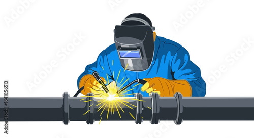Skilled welder crafting a robust metal pipeline with protective gear